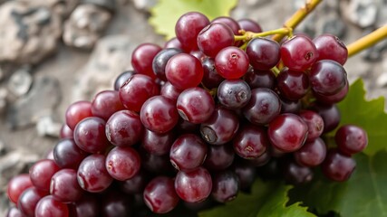 Fototapeta premium Close up photo of a bunch of grapes on a textured stone background, farming, texture