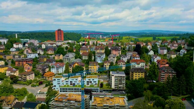 4K Drone Video of the Homes near the Musegg Wall in Lucerne, Switzerland