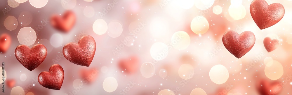 Poster floating hearts with a soft bokeh background create a romantic and dreamy atmosphere, perfect for va
