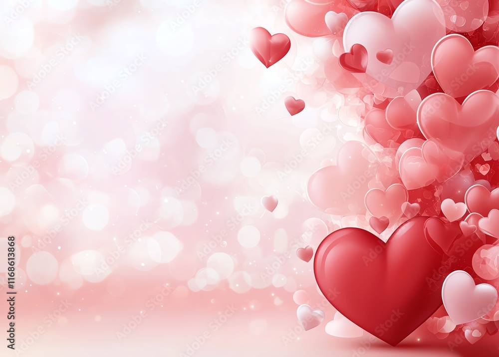 Aufkleber a beautiful array of red and pink hearts floating on a soft bokeh background, symbolizing love and r