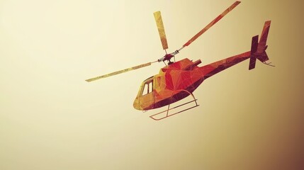 Low poly Red Helicopter in Flight Aerial View Transportation Aviation