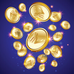 Indian Rupees Golden Coins with Shining stars Vector Background