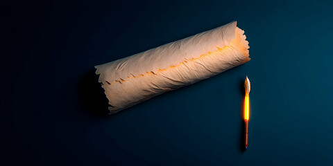 Luminous digital quill scribing text on weathered manuscript, vintage sci fi aesthetic highlighting artificial intelligence transforming literary creation against deep navy backdrop