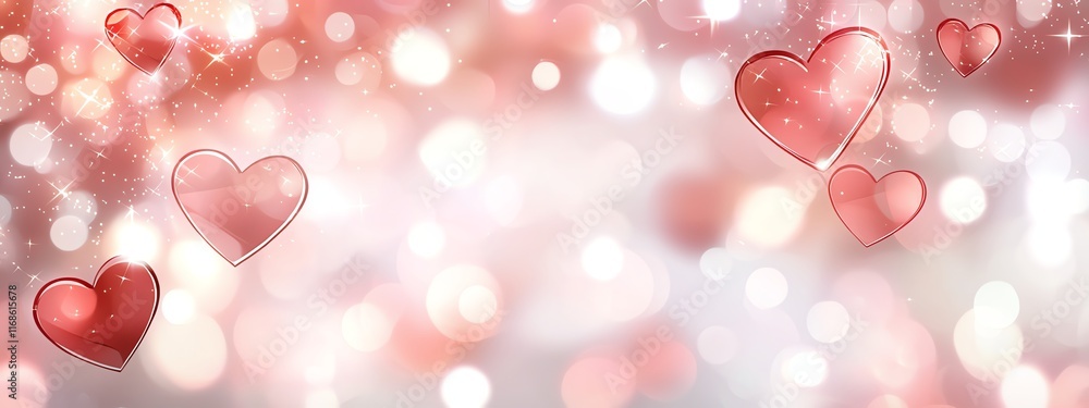 Aufkleber a dreamy and romantic digital background featuring floating red hearts with a soft bokeh effect