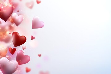 A vibrant array of pink and red hearts gracefully floats across a white background, creating a romantic and whimsical atmosphere perfect for Valentine's Day or love-themed designs.