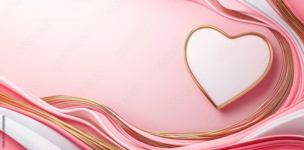Poster a heart-shaped frame lies on a pink background with flowing wave patterns, creating an elegant and r