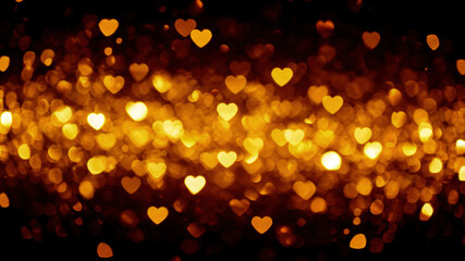 Fototapeta premium Golden hearts bokeh blurred black background. Golden Saint Valentine's day pattern texture Overlay Mask transparency