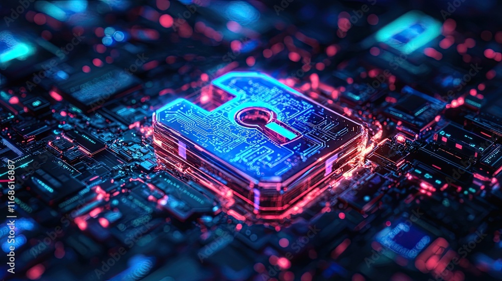 Poster advanced cybersecurity solutions powered by ai, protecting businesses from online threats, ensuring 