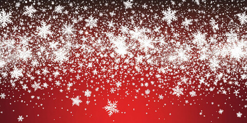 Red background with falling snowflakes.