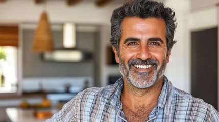 Portrait of a smiling mature man with gray hair and beard.
