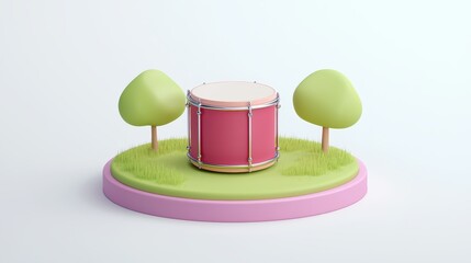 Pink Drum in Cartoon Style Park Scene 3D Rendered Illustration