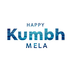Fototapeta premium Happy Kumbh Mela text in bold blue on a white background, representing peace and devotion