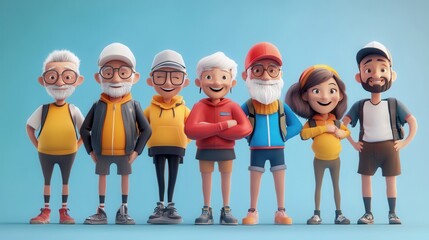 3D Cartoon Image of Elderly People Engaging in Sports Outdoors, Symbol of an Active Lifestyle