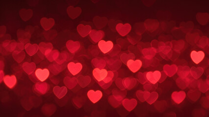 Deep red hearts bokeh blurred background. Dark red Saint Valentine's day pattern texture Overlay