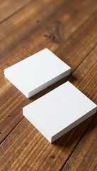 Clean minimalist business card mockups on wood background, desk, mock up