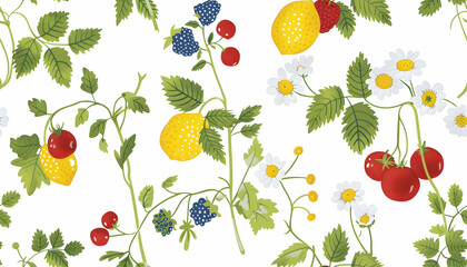 Vibrant Fruit and Flower Illustration