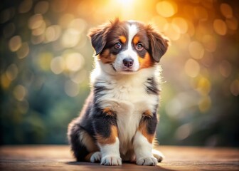 Adorable Tri-Colored Australian Shepherd Puppy Posing Left, Copy Space