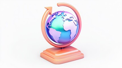 Global Progress 3D Render of Earth Globe with Upward Arrow Pastel Colors Modern Design