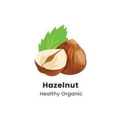 Vector illustration of whole and half brown hazelnut on white background
