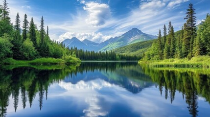 A serene lake in the Smoky Mountains reflecting the surrounding green trees and distant peaks under a calm spring sky.