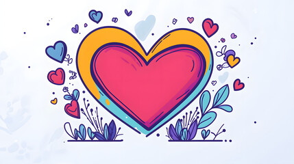 vibrant heart illustration surrounded by colorful hearts and flowers, evoking joy and love