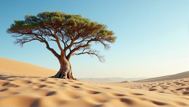 Lonely tree surviving in the arid desert landscape