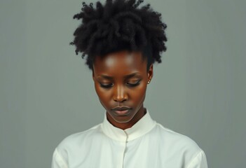 Obraz premium Solemn African American woman in a gray tone environment