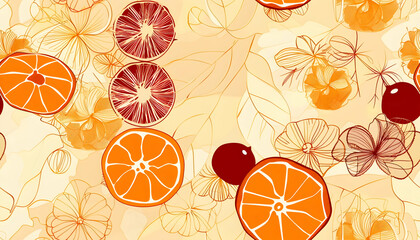 Fototapeta premium Citrus Fruit and Floral Abstract Illustration