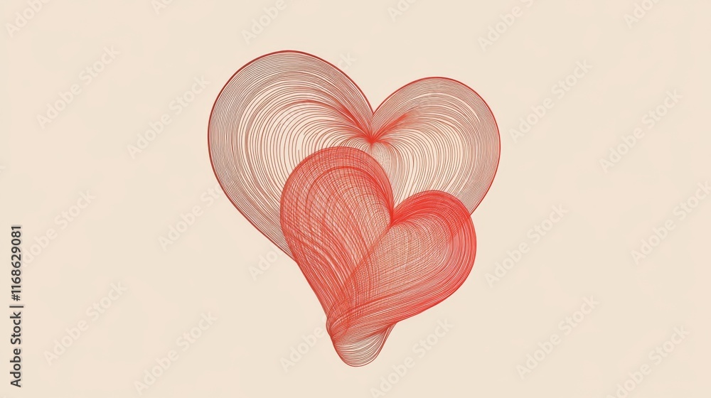 Poster intricate lines create multiple overlapping hearts in a warm color palette, perfect for expressing l