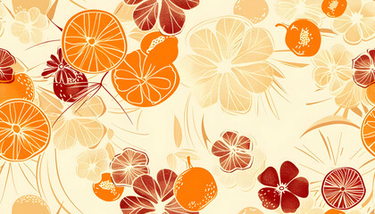 Citrus Blossom Illustration Seamless Pattern
