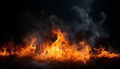 Dark illustration with flames, smoke and black background