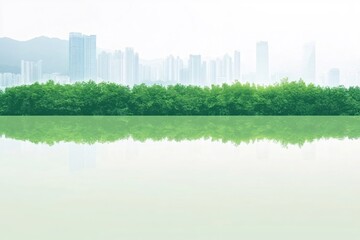 Obraz premium Serene Urban Landscape with Lush Greenery and Reflective Water Surface