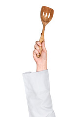 Wooden spatula png in hand sticker on transparent background