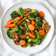 Sauteed colorful vegetable medley kitchen food photography bright lighting top view healthy eating concept