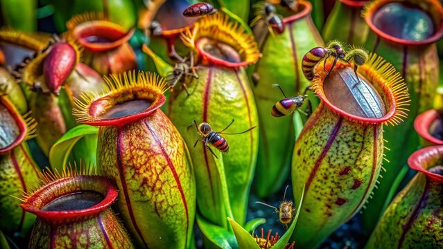 Aerial View: Ants Trapped in Nepenthes Pitcher Plants