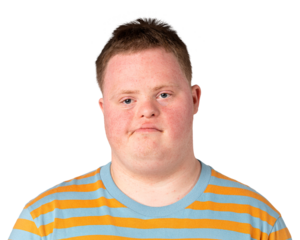 Sad boy with down syndrome