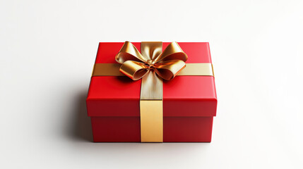 Minimalistic Bright Red Gift Box with Glossy Gold Ribbon
