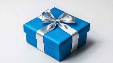 Obraz premium Vibrant Blue Gift Box with Shiny Silver Ribbon for Celebrations