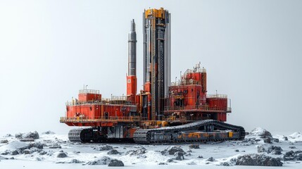 Fototapeta premium Red drilling rig isolated on a white background. Generative AI