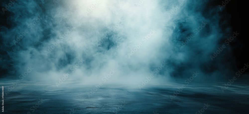 Poster mysterious fog enveloping dark surface, creating ethereal atmosphere with soft light and shadows, co