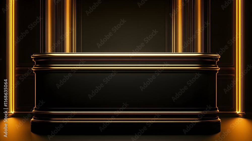Poster elegant black gold display platform with columns