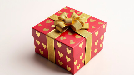 Obraz premium Luxurious Red Gift Box with Golden Heart Pattern for Valentine's Day