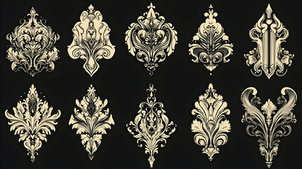 Elegant Floral Damask Designs:  Classic Baroque Motifs