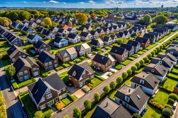 Fototapeta premium Aerial View of Black Brick Houses, Suburban Development, Drone Photography