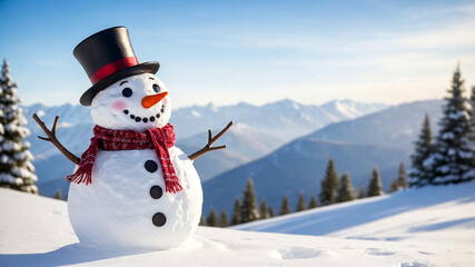 Obraz premium A Snowman in a Winter Wonderland Background with Snowy Scenery