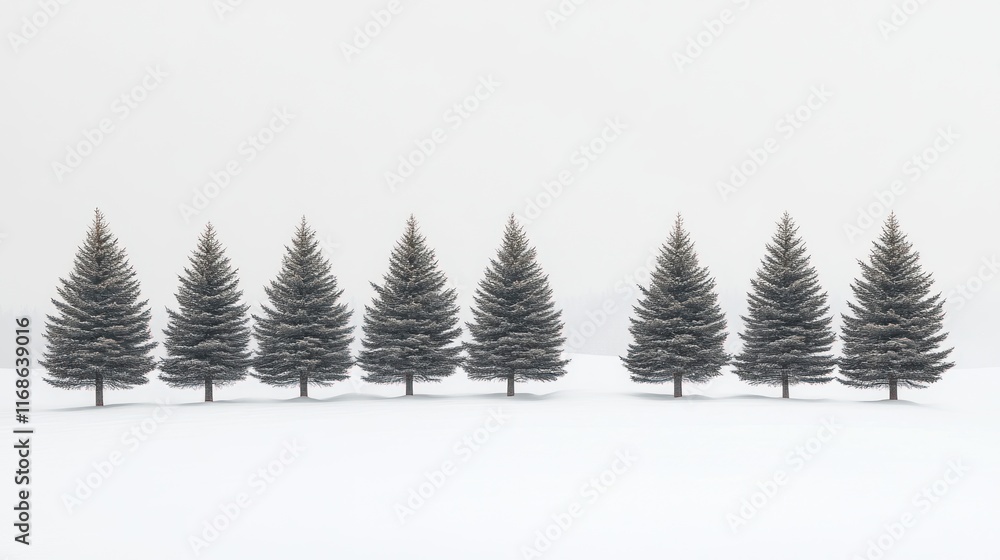 Poster row of pine trees in snow.