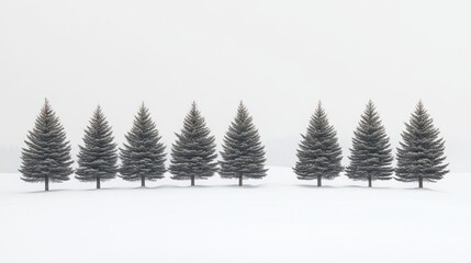 Fototapeta premium Row of pine trees in snow.