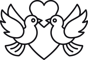 doves with heart line icon 