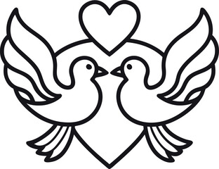 doves with heart line icon 