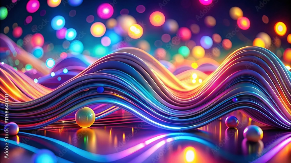 Wall mural Futuristic Energy: Abstract UV Glowing Shapes & Neon Lines - Bokeh 3D Render Stock Photo